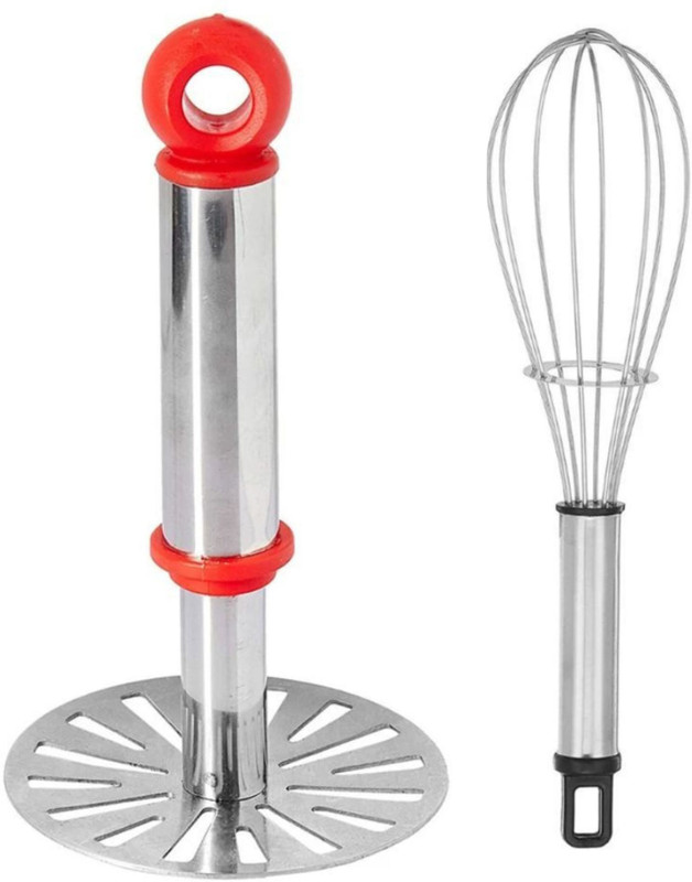 Jamma Masher। Whisker। Potato mas। Egg mixer। Pav bhaji masher। Balloon whisker Stainless Steel, Plastic Masher(Pack of 2)