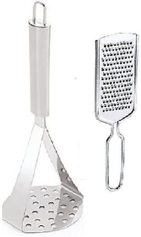 CRYZONE Wooden Potato Masher with Cheese Grater Stainless Steel Masher(Pack of 2)