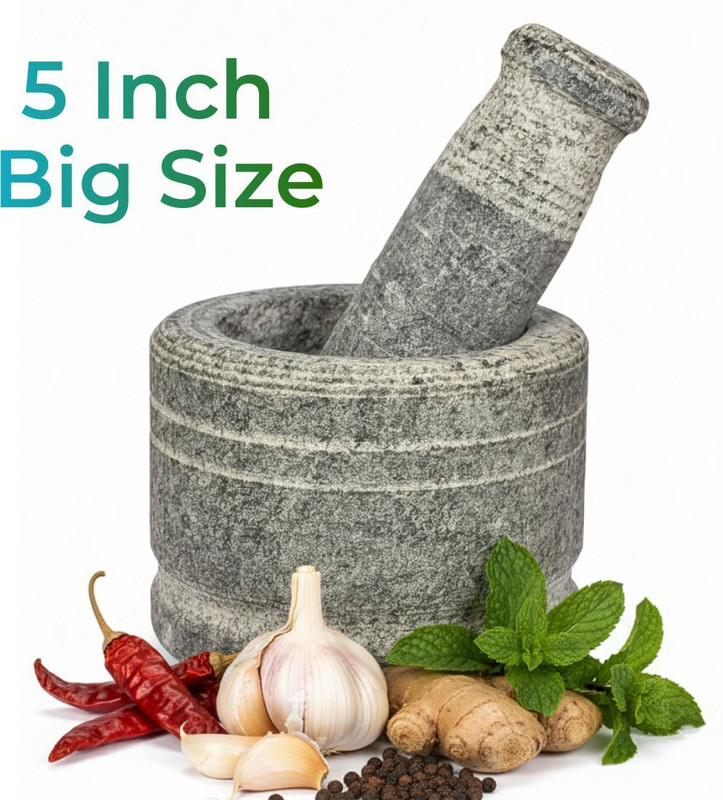 SELVAM TRADERS (5 Inch) Mortar and Pestle Set for Spices, Okhli Masher Stoneware Masher(Pack of 1)