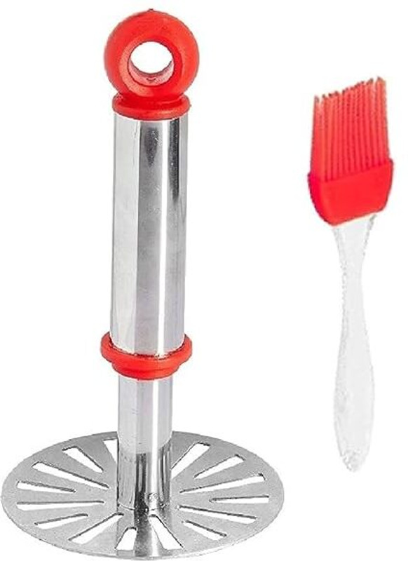 AFFODYL Combo of Steel Potato Masher and Silicon Oil Brush Stainless Steel Masher(Pack of 2)