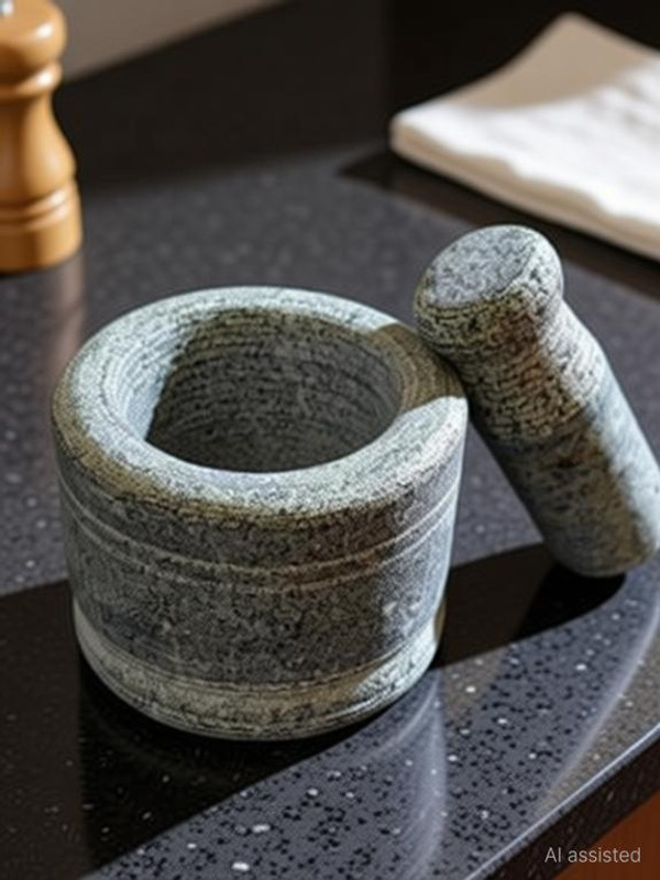 Muthaiya traders Mortar and Pestle Set Stoneware, Stainless Steel Masher(Pack of 1)