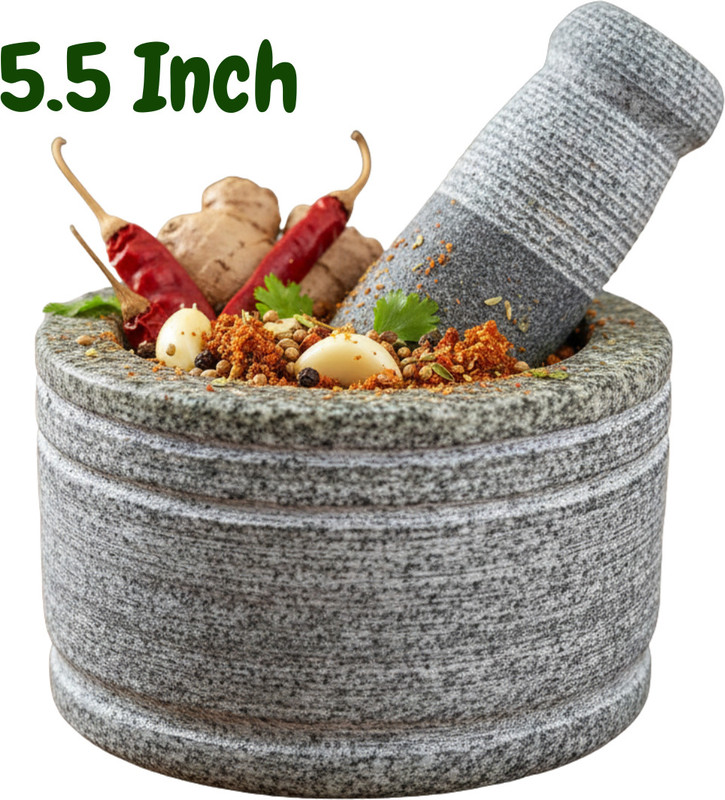 NIKILAN TRADERS 5.5 Inch Mortle pestle stone ural idikallu ginger paste garlic Stoneware Masher(Pack of 1)