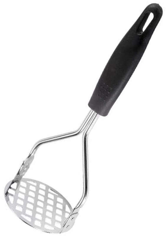 Pradhi Masher Non Slip Handle and Large Round Press Plate for Vegetable Black Colour Stainless Steel Masher