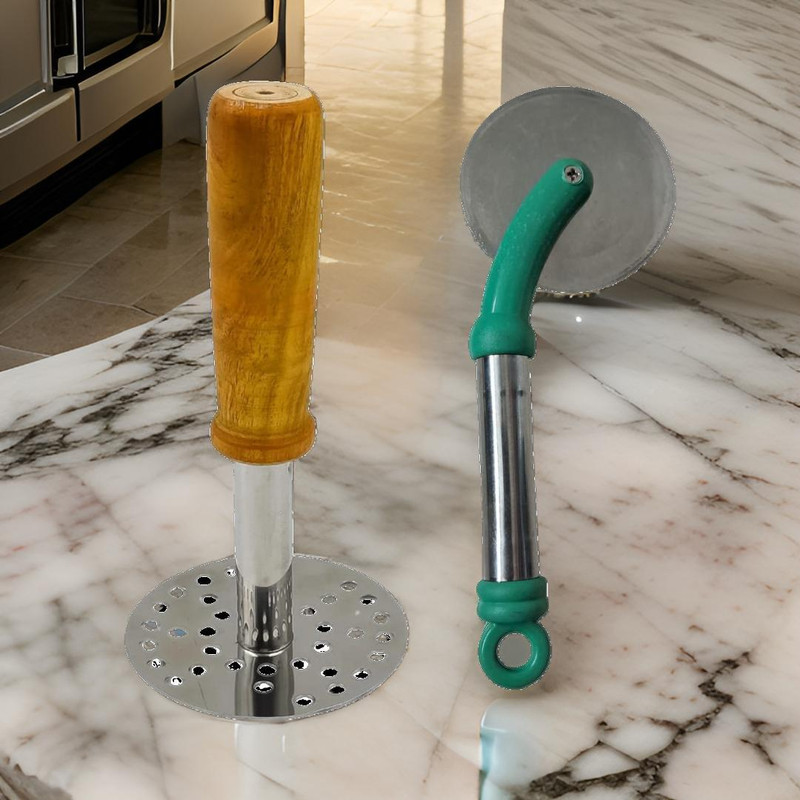 Finner Combo Offer – Stainless Steel Potato Masher & Pizza Cutter. Stainless Steel Masher(Pack of 2)