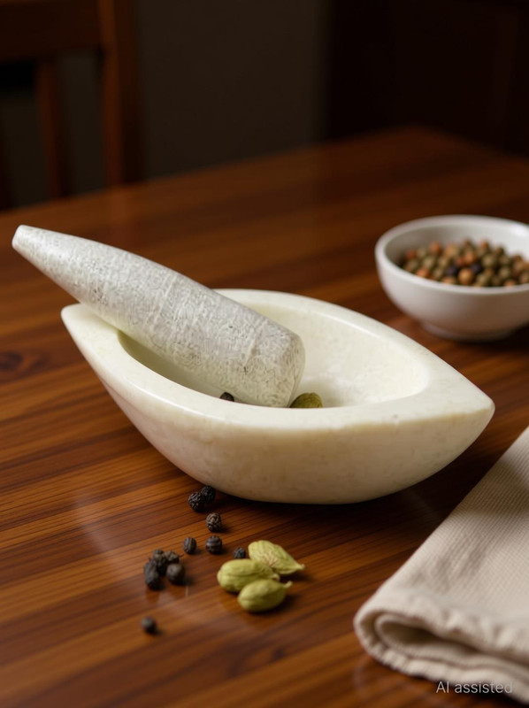 JH Enterprises Narrow Design Makrana Marble Kharal/Khalbatta/Mortar and Pestle/Imam Dasta/Ohkli Musal/Okhli Masher (Diameter) Marble Masher(Pack of 1)