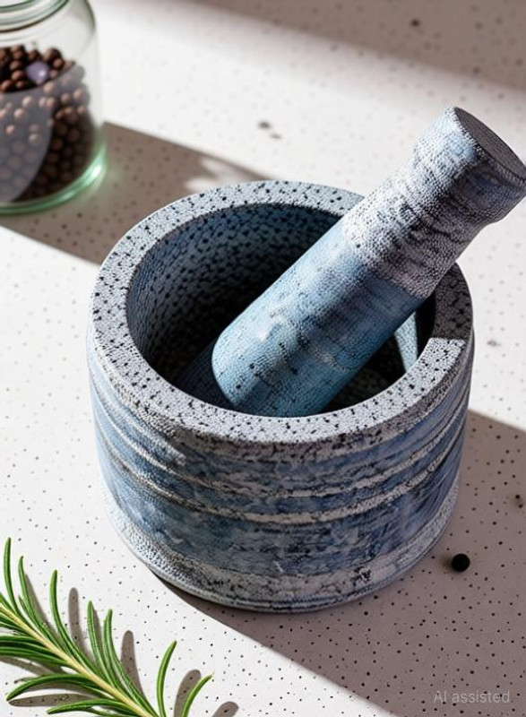 Lakshmi handy crafts Stone OKHLI SILVER Mortar and Pestle Set for Spices Stoneware Masher