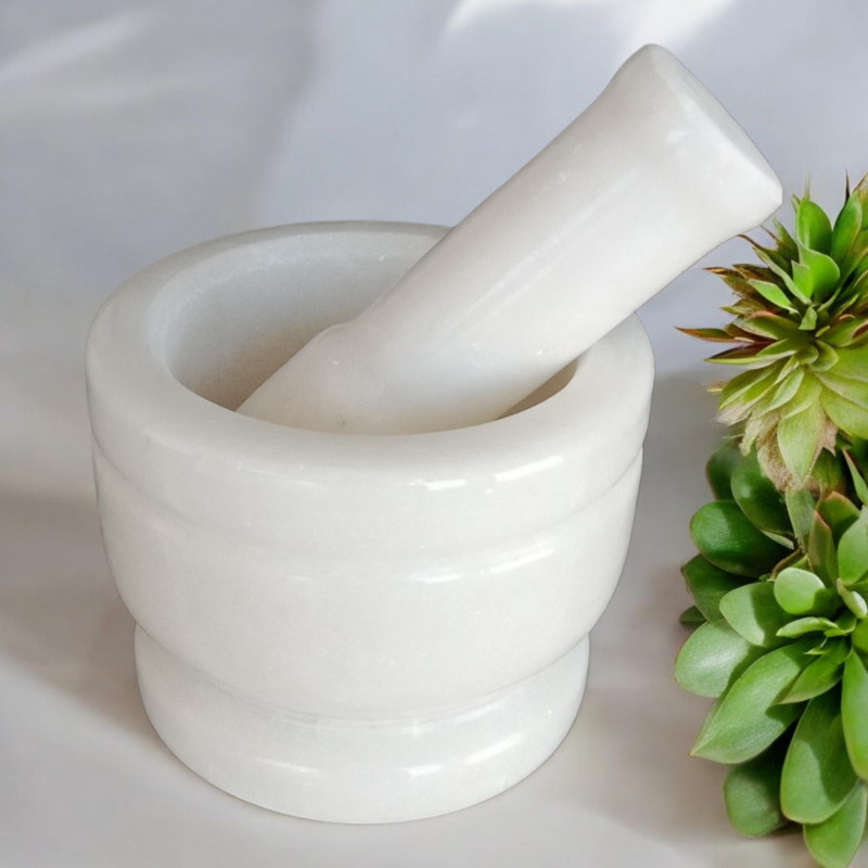 Sartaaj White Mortar and Pestle Set as Natural Stone Spice, Medicine 4*4 Inch Marble Masher(Pack of 1)