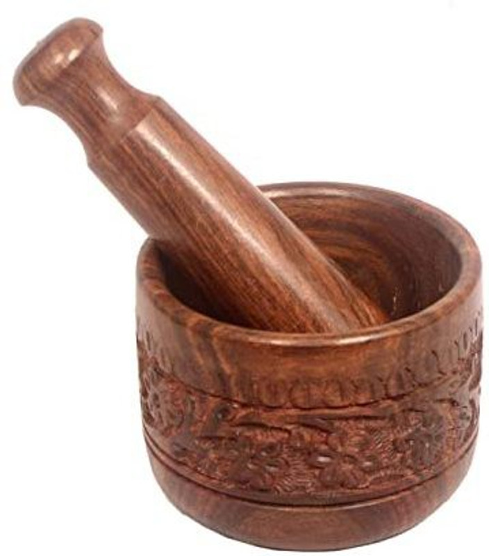 Crafts Export Wooden Kitchen Okhli Mortar & Pestle Tool Set. Wood Masher