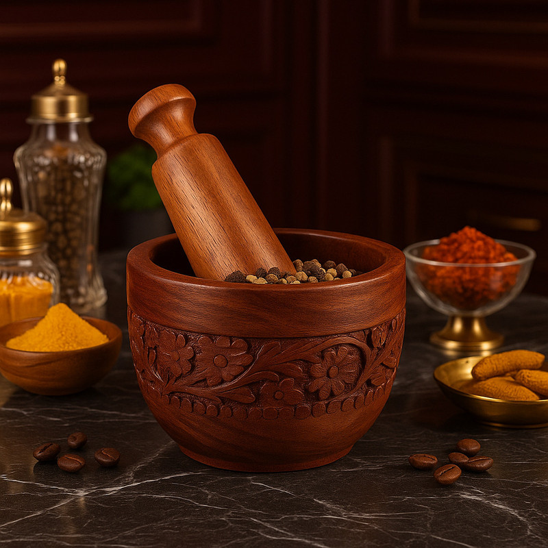 DAIVIKSDECOR Premium Handcrafted Wooden & Pestle Spice & Herb Grinder Wood Masher(Pack of 1)