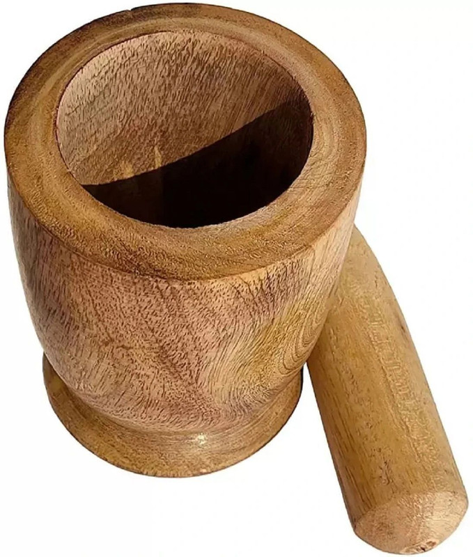 Evergreen Oasis Wooden Okhli |Mortar & Pestle| Imam Dasta|Musal| Kharal| Khalbatta| crushers Wood Masher(Pack of 1)