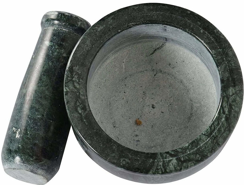 Krishana Products Green Marble Mortar pestle 5 Inch / Okhli Musal / Khalbatta / Silbatta Marble Masher(Pack of 1)