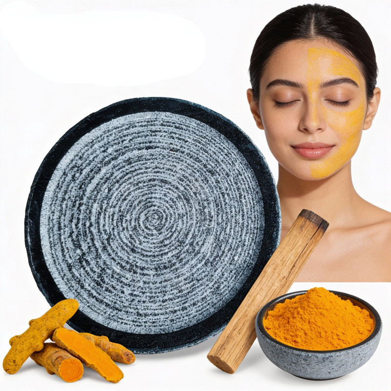 inepta Black-Granite Natural Sandalwood Turmeric Round Rubbing Glowing Skin Tan Removal Stoneware Masher(Pack of 1)