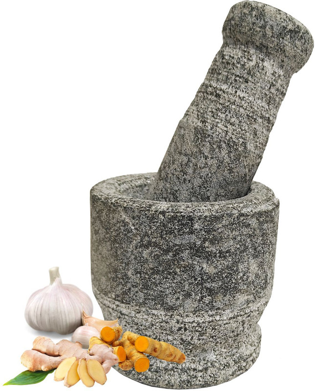 Cruzun Mortar and Pestle Set 5" Inch Idikallu/Ural/Okhli Masher/Khalbatta/imam Stoneware Masher(Pack of 1)