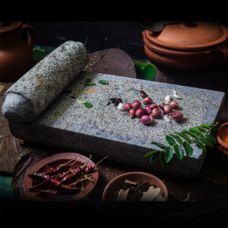 YACUTE Ammi Kallu/Batta, Mortar And Pestle For Kitchen Use, Herbs(10x6.5x2.5) Stoneware Masher(Pack of 1)
