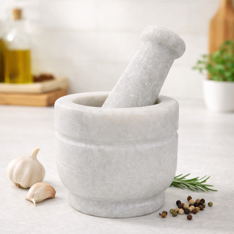 Sanjeev Kapoor by OGGN Heavy Duty Marble Morter & Pestal Set (12.5*7.5 cm , White) Marble Masher(Pack of 1)
