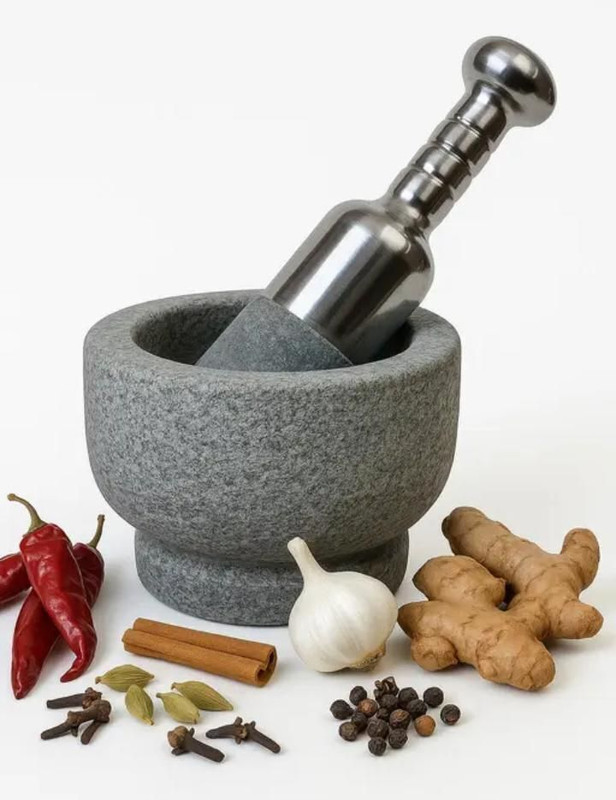 shubashini Steel ortar and Pestle - Stoneware Masher for Grinding Chutney, Spices & Herbs Stoneware Masher(Pack of 1)