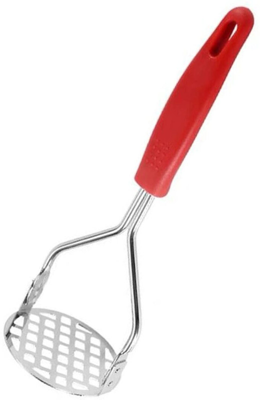 Pradhi Potato Masher with Non Slip Heat Resistance Handle Red Colur Stainless Steel Masher
