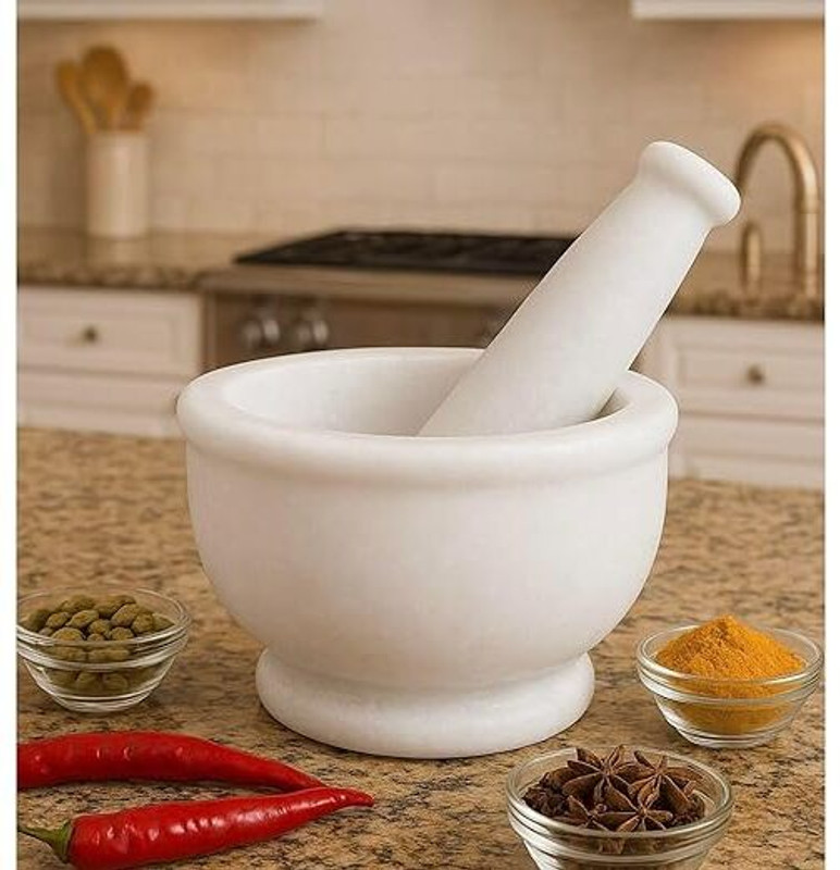 Sartaaj Green 4 inch Mortar and Pestle Set / Khalbatta / Okhli Musal / Imamdasta Marble Masher(Pack of 1)