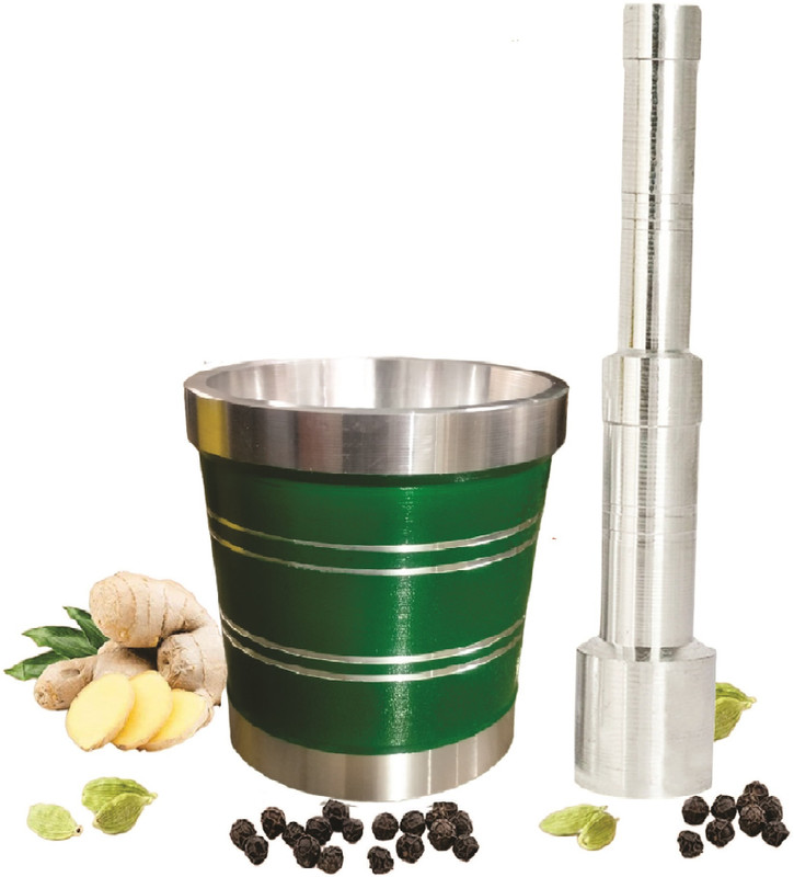 Online Quality Store Aluminium Green Khal Batta | Mortar & Pestle Set | Okhli | Masher | Spice Mixer Aluminium Masher