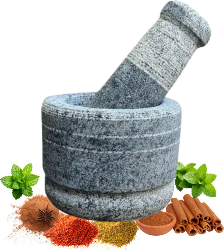 SELVAM TRADERS 4 inch Mortar and Pestle Set for Spices, Okhli Masher, Khalbatta Stoneware Masher(Pack of 1)