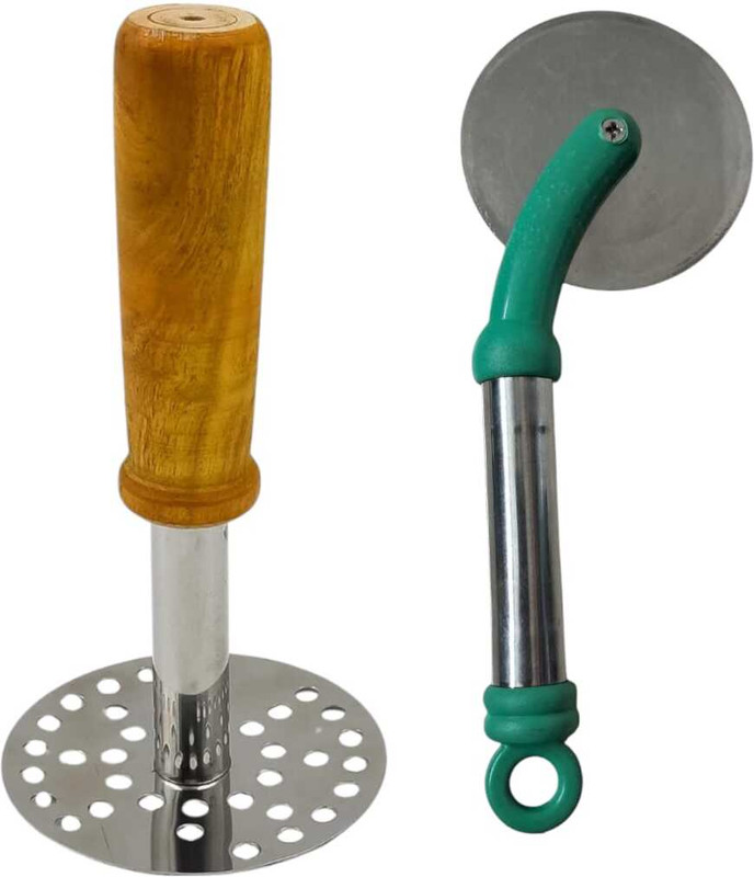 Finner Stainless Steel Potato Masher & Pizza Cutter – Durable, Easy Grip Kitchen Tools Stainless Steel Masher(Pack of 2)