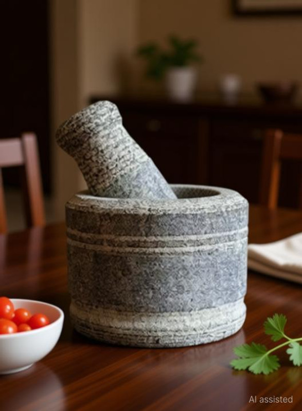 Kannigai Traders Idikkalu,Mortar Pestle Set,Khalbatta okhli Masher,Kharal, Imam Dasta Stoneware Masher(Pack of 1)