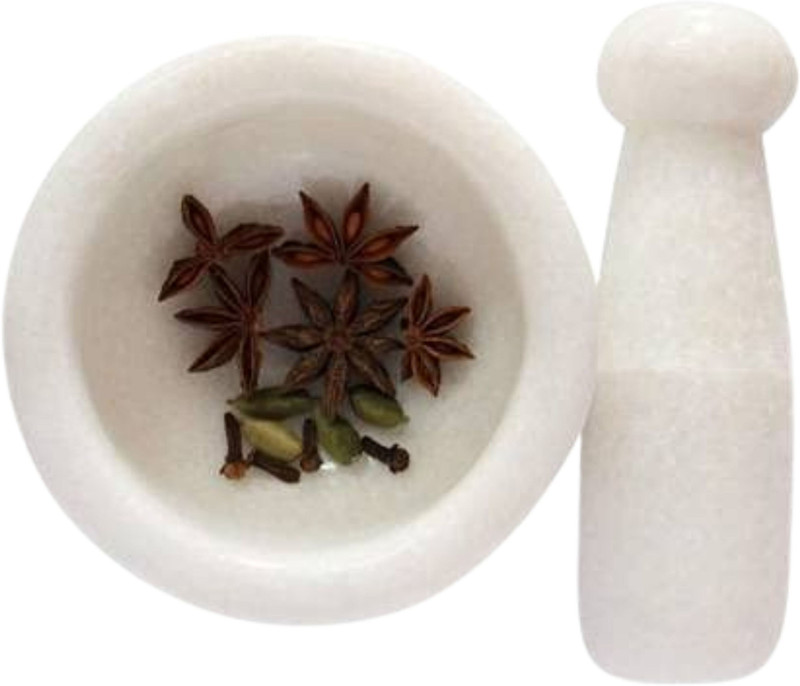 NKMD Mortar and Pestle Set 4*2.5 inch size/Ohkli Musal/Kharal Marble Masher(Pack of 1)