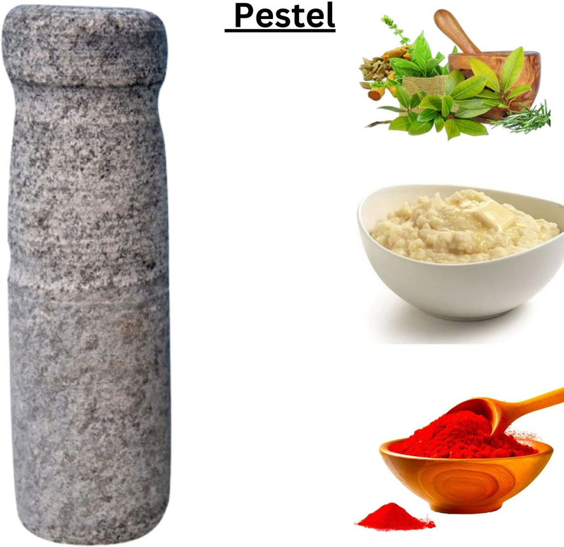 Kannigai Traders Natural Pestle/Ohkli Musal/Kharal/Khalbatta Okhli Spice Grinder Masher Stoneware Masher(Pack of 1)