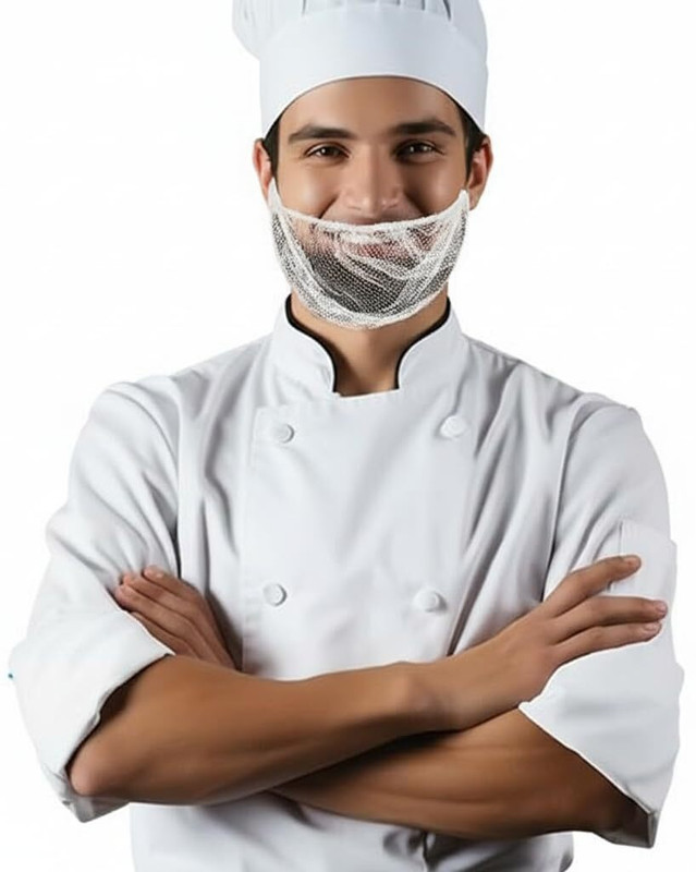 OTICA White Beard Mask 100 Pieces Disposable Beard Net Cover | Non Woven Surgical Mask With Melt Blown Fabric Layer(Free Size, Pack of 1, 1 Ply)