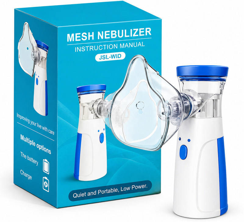Bos Medicare Surgical Portable Mesh Nebulizer for Adults & Kids, Silent Ultrasonic Nebulizer Machine Rechargeable Battery, Handheld Inhaler for Asthma, COPD & Respiratory Therapy Reusable(Transparent, Blue, Free Size, Pack of 1)
