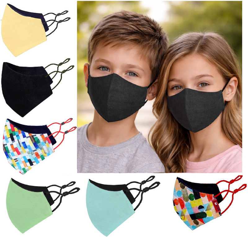 Corosafe Kids Mask (7 -13 Years) Pollution Masks with Adjustable Earloop Reusable, Washable Cloth Mask With Melt Blown Fabric Layer(Multicolor, Free Size, Pack of 6, 4 Ply)