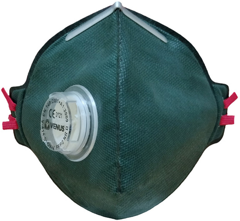 Venus V-414 SLOV-V FFP2 Painting Respirator with Exhalation Valve while breathing Head Loop Mask Use by Painter Professionals Protection against carbon particles Non-Reusable(Green, Free Size, Pack of 5)