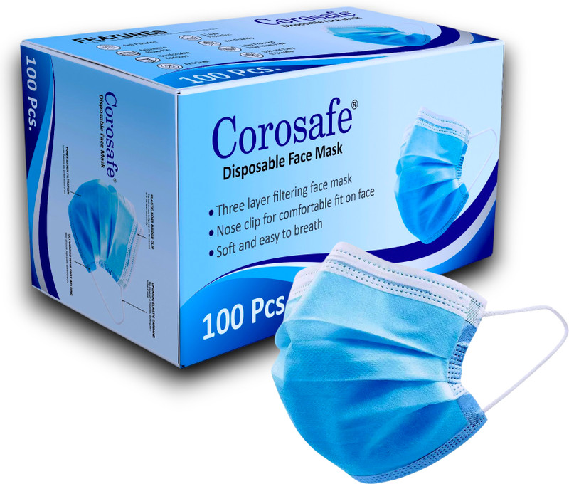 Corosafe Mask with Nose clip Masks for men Masks for women Anti-Pollution Masks Surgical Mask With Melt Blown Fabric Layer(Blue, Free Size, Pack of 100, 3 Ply)