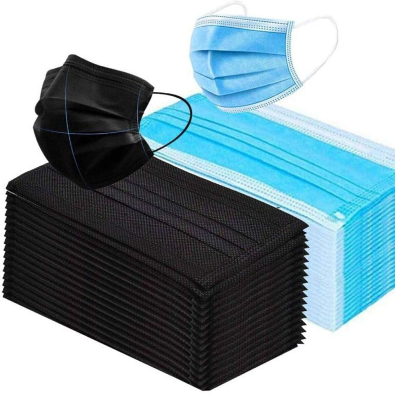 KGKR Blue + Black -100 Pcs Reusable, Water Resistant Surgical Mask With Melt Blown Fabric Layer(Blue, Black, Free Size, Pack of 100, 3 Ply)