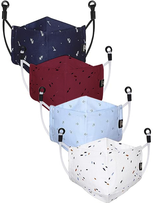 CENWELL 4 pc Pure Cotton Cloth Mask with Adjustable Loop 6 Layer Fabric N95 Men Women ADULT 3D MASK Water Resistant, Reusable, Washable Cloth Mask With Melt Blown Fabric Layer(Multicolor, M, Pack of 4)