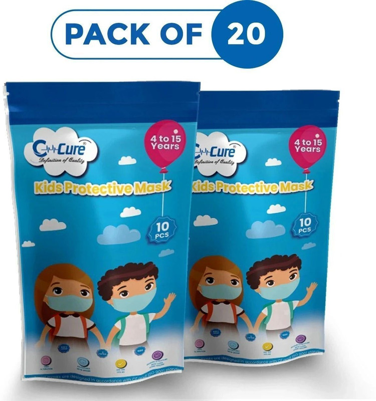 C-Cure Kids Protective 3 Ply Face Mask, Suitable for 4 to 15 Years Children (Pack of 20) Non-Washable Surgical Mask(S, Pack of 20, 3 Ply)