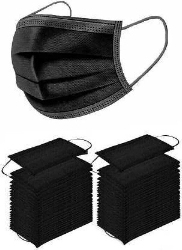 KGKR Surgical Mask With Melt Blown Fabric Layer For Mens , Womens ,Kids Surgical Mask With Melt Blown Fabric Layer For Mens , Womens ,Kids Reusable, Water Resistant, Non-Washable Surgical Mask With Melt Blown Fabric Layer(Black, Free Size, Pack of 100, 3 Ply)