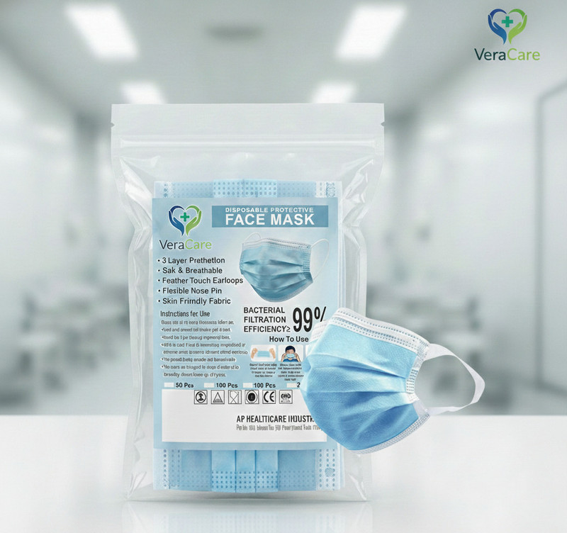 veracare Softloop Blue 3-Ply Surgical Face Mask – Comfortable Earfit Loop Surgical Mask With Melt Blown Fabric Layer(Blue, Free Size, Pack of 50, 3 Ply)