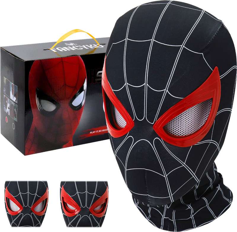 PROBEROS Miles Morales Hero Mask with Jaw Motion Blinking Eyes Party Mask(Black, Pack of 1)