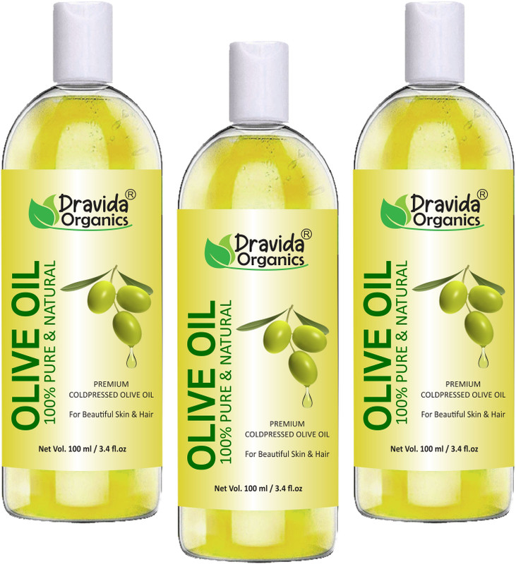 Dravida Organics Olive Massage Oil for Skin, Hair & Multipurpose Benefits (Pack of 3)(300 ml)