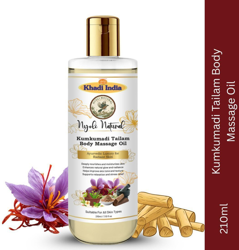 Nyoli Natural Khadi Kumkumadi Tailam Body Massage Oil for Skin Brightening & Deep Nourishment(210 ml)