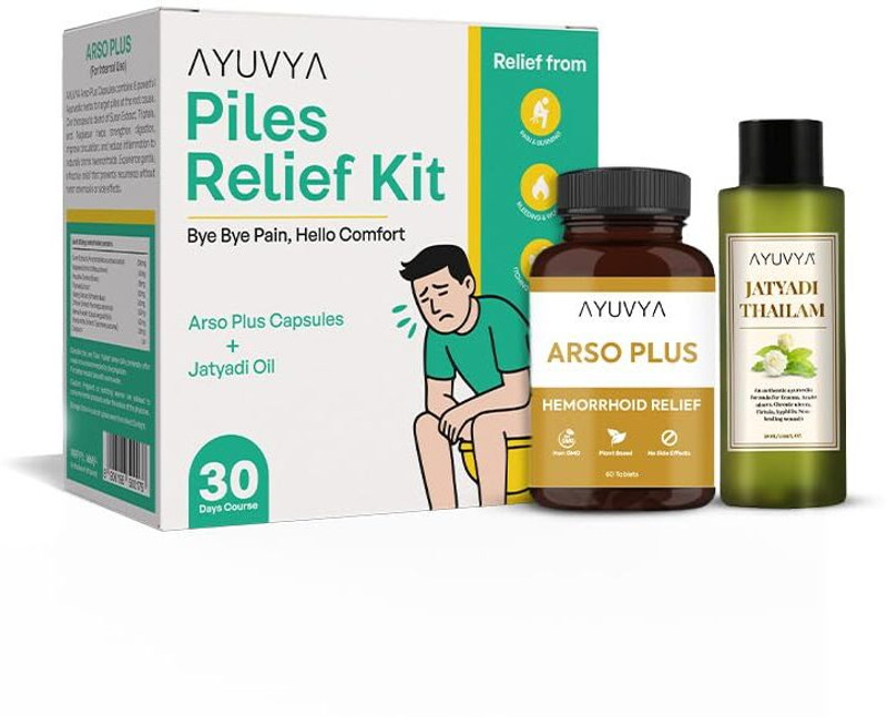 Ayuvya Piles Relief Kit with Arso Plus Tablet, 60 Tablets & Jatyadi Oil(50 ml)