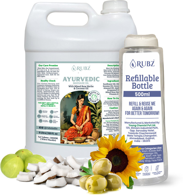 Rubz Ayurvedic Massage Oil With Infused Herbs | 5 litre(5 L)