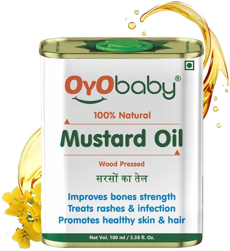 Oyo Baby Kachi Ghani Pure Mustard Oil, Cold Pressed, Best for bone Developmemt and healthy muscles, Nourishes skin and Hair Baby Massage Mustard Oil(100 ml)
