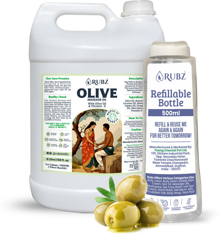 Rubz Olive Massage Oil | Moisturizing & Nourishing Body Massage Oil | 5 litre(5 L)