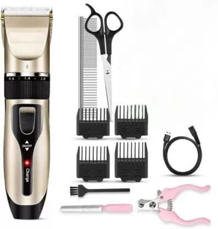 Coolbit Dog & Cat Grooming Kit Low Noise Electric Rechargeable Gold, Black Pet Hair Trimmer