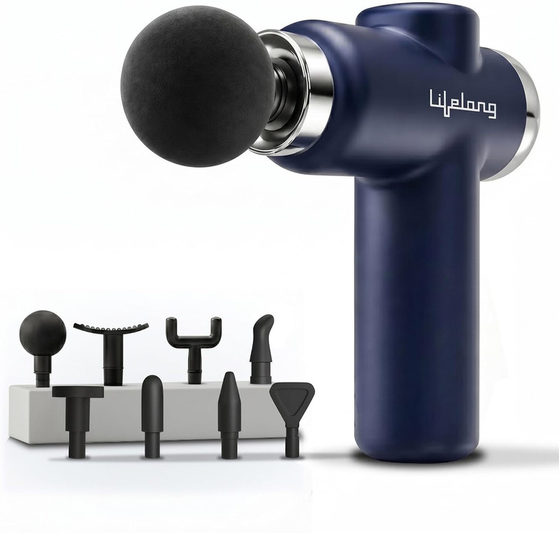 Lifelong LLGM207 Gun Massager, 8 Massage Heads Massager(Dark Blue)