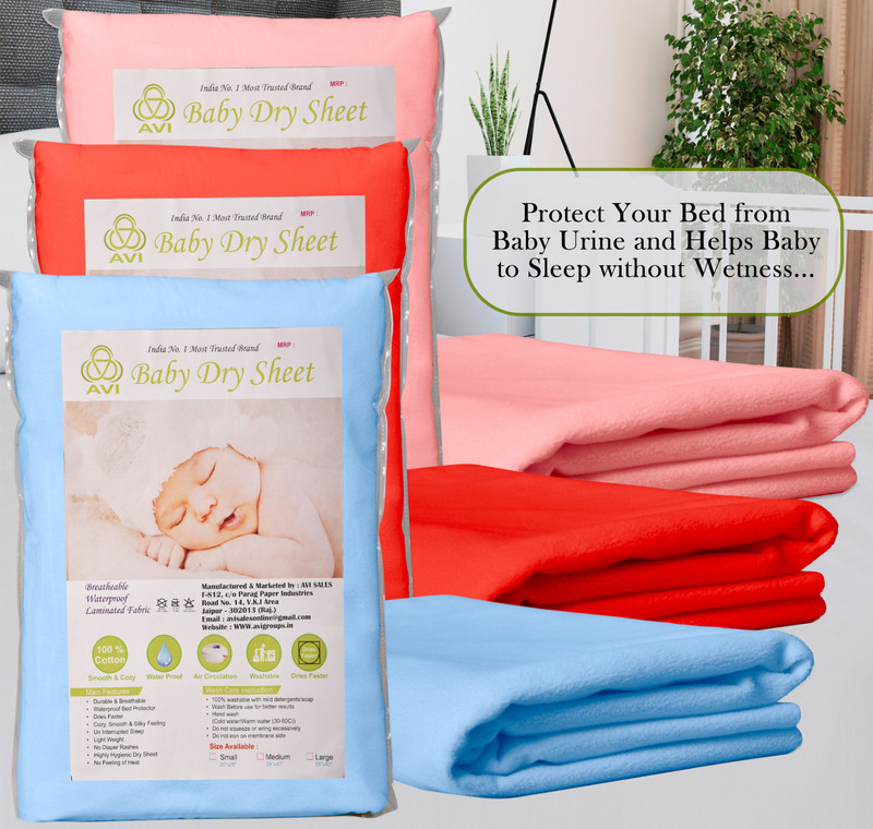 AVI Cotton Baby Bed Protecting Mat(Pink, Red, Sky Blue, Pack of 3, Small)