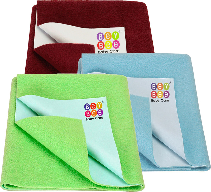 BeyBee Cotton Baby Bed Protecting Mat(Sea Blue, Maroon, Light Green, Pack of 3, Small)