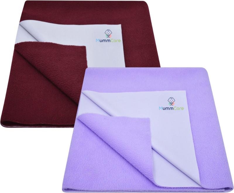 MummCare Cotton Baby Bed Protecting Mat(Maroon, Lavender, Pack of 2, Small)
